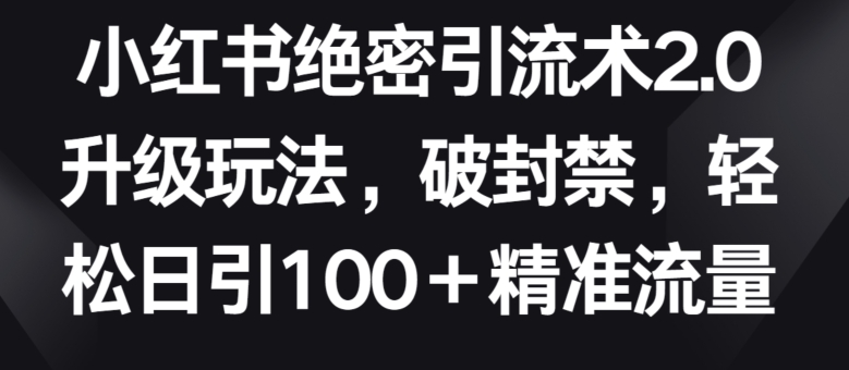 小红书绝密引流术2.0升级玩法，破封禁，轻松日引100+精准流量-中创项目网