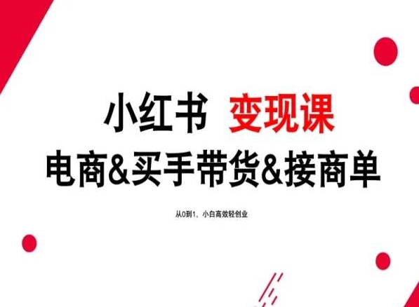2024年最新小红书变现课，电商&买手带货&接商单，从0到1，小白高效轻创业-中创项目网