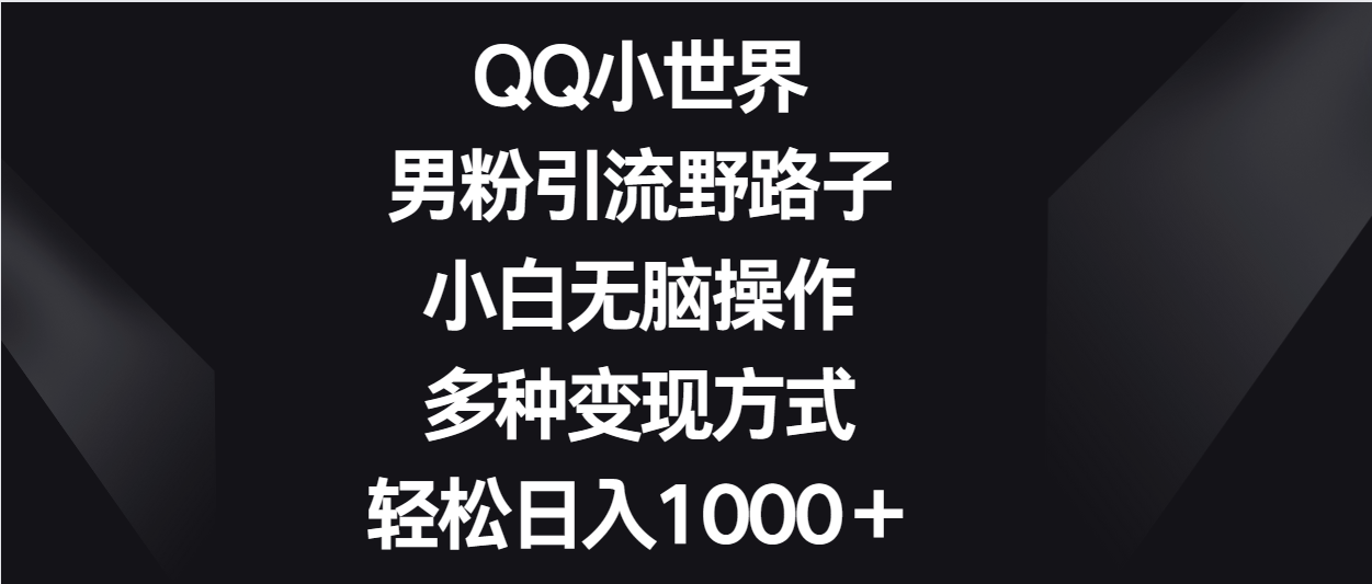 QQ小世界男粉引流野路子，小白无脑操作，多种变现方式轻松日入1000＋-中创项目网