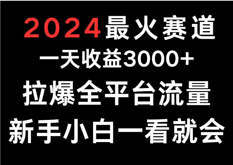 2024最火赛道，一天收一3000+.拉爆全平台流量，新手小白一看就会-中创项目网