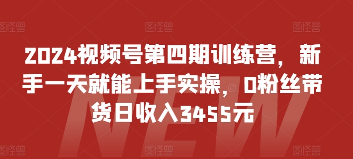 2024视频号第四期训练营，新手一天就能上手实操，0粉丝带货日收入3455元-中创项目网