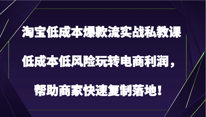 淘宝低成本爆款流实战私教课，低成本低风险玩转电商利润，帮助商家快速复制落地！-中创项目网