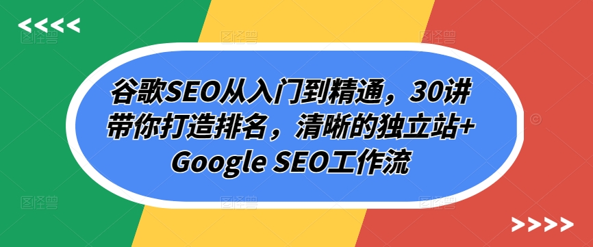 谷歌SEO从入门到精通，30讲带你打造排名，清晰的独立站+Google SEO工作流-中创项目网