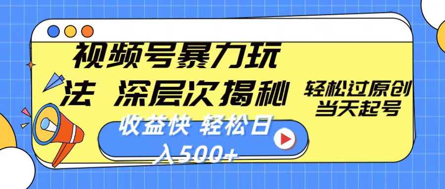 （10772期）视频号暴力玩法，深层次揭秘,轻松过原创，当天起号，收益快，轻松日入500+-中创项目网