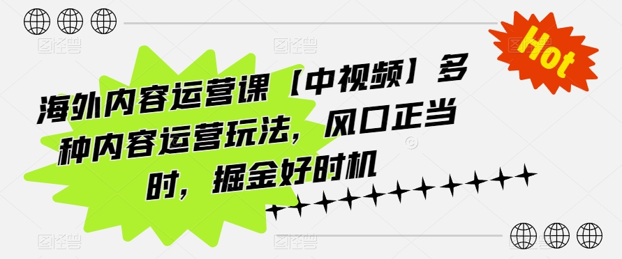 海外内容运营课【中视频】多种内容运营玩法，风口正当时，掘金好时机-中创项目网