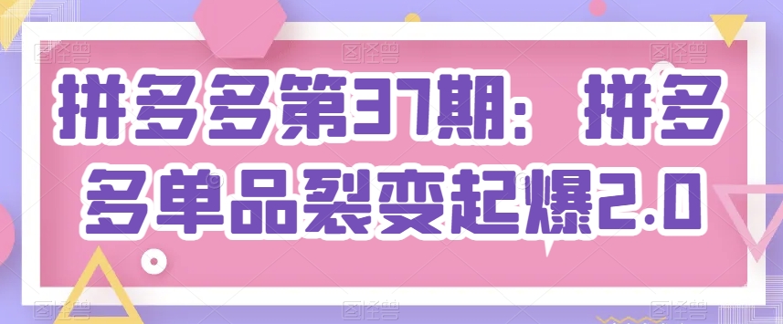 拼多多第37期：拼多多单品裂变起爆2.0-中创项目网