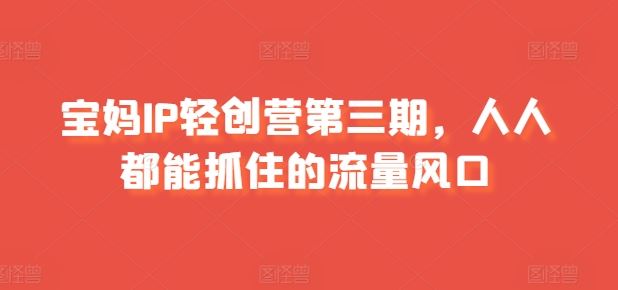 宝妈IP轻创营第三期，人人都能抓住的流量风口-中创项目网