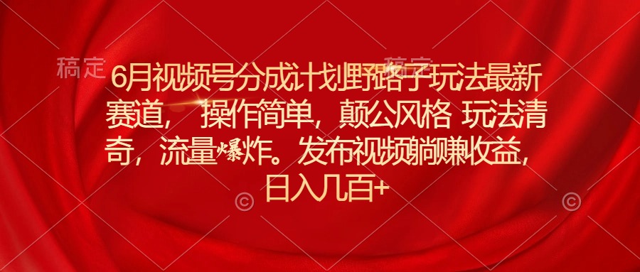 （11040期）6月视频号分成计划野路子玩法最新赛道操作简单，颠公风格玩法清奇，流…-中创项目网