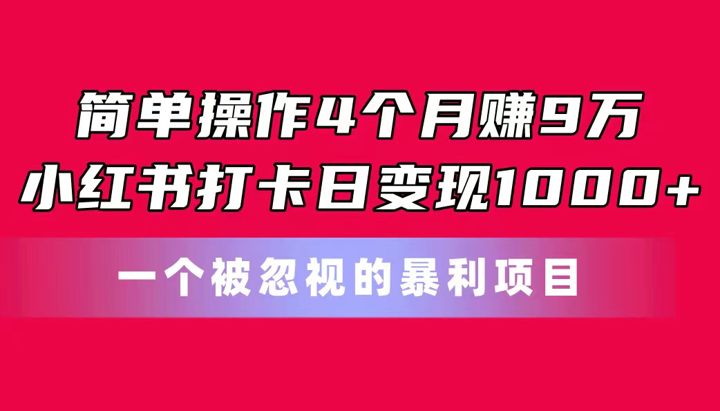 （11048期）简单操作4个月赚9万！小红书打卡日变现1000+！一个被忽视的暴力项目-中创项目网