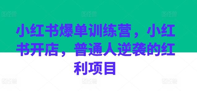 小红书爆单训练营，小红书开店，普通人逆袭的红利项目-中创项目网