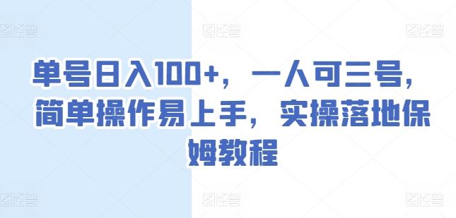 单号日入100+，一人可三号，简单操作易上手，实操落地保姆教程【揭秘】-中创项目网