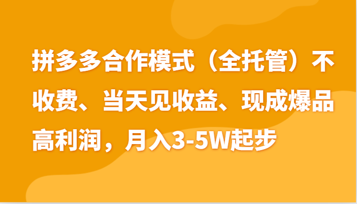 最新拼多多模式日入4K+两天销量过百单，无学费、老运营代操作、小白福利-中创项目网