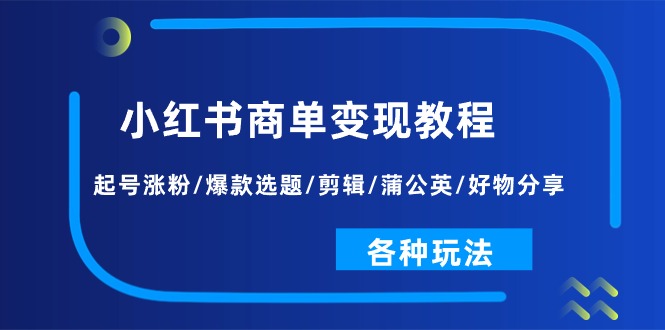 （11164期）小红书商单变现教程：起号涨粉/爆款选题/剪辑/蒲公英/好物分享/各种玩法-中创项目网