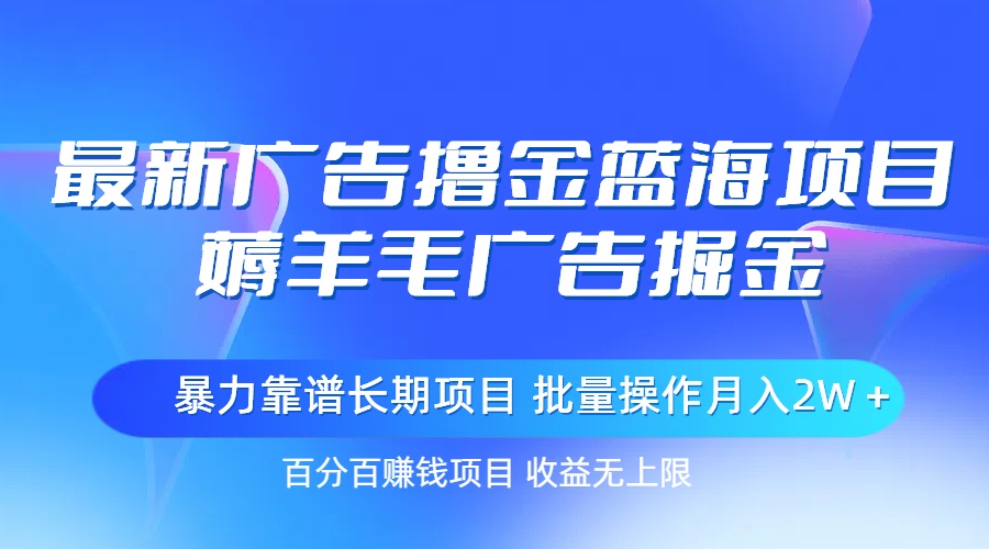 （11193期）最新广告撸金蓝海项目，薅羊毛广告掘金 长期项目 批量操作月入2W＋-中创项目网