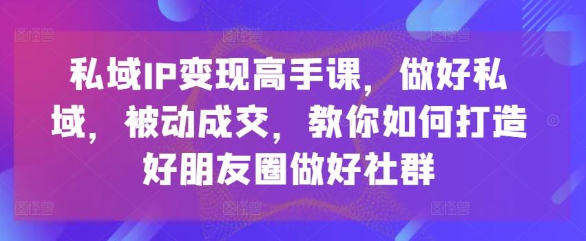 私域IP变现高手课，做好私域，被动成交，教你如何打造好朋友圈做好社群-中创项目网