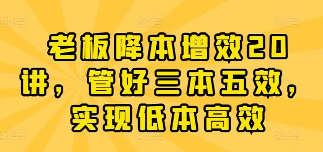 老板降本增效20讲，管好三本五效，实现低本高效-中创项目网