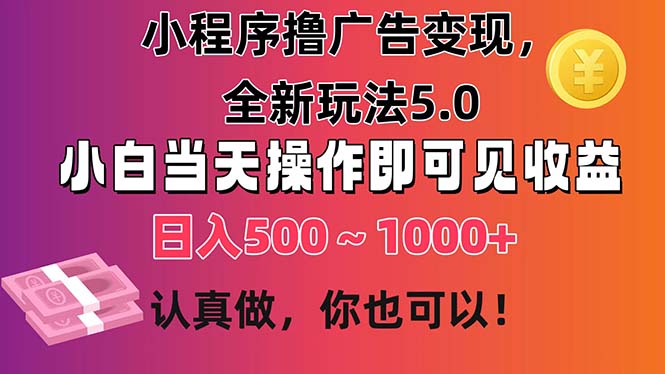 （11290期）小程序撸广告变现，全新玩法5.0，小白当天操作即可上手，日收益 500~1000+-中创项目网