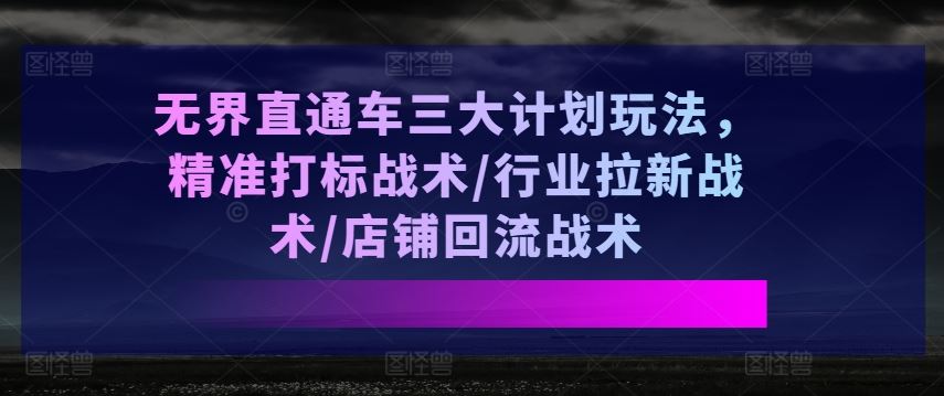 无界直通车三大计划玩法，精准打标战术/行业拉新战术/店铺回流战术-中创项目网