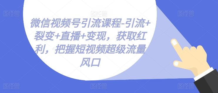 微信视频号引流课程-引流+裂变+直播+变现，获取红利，把握短视频超级流量风口-中创项目网