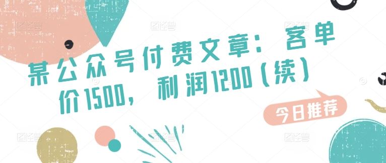 某公众号付费文章：客单价1500，利润1200(续)，市场几乎可以说是空白的-中创项目网