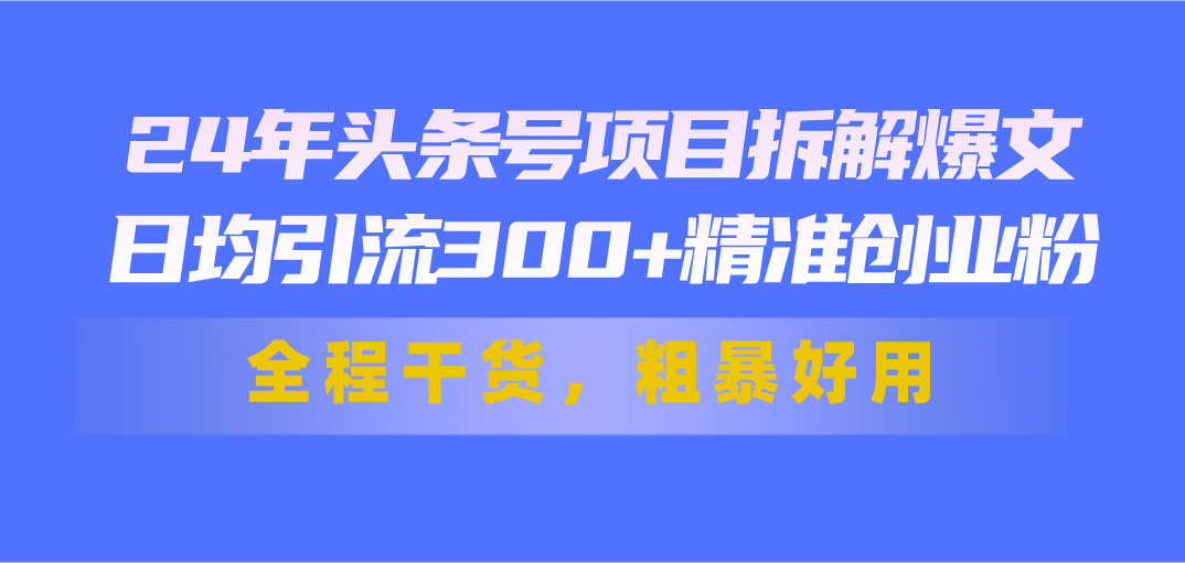 （11397期）24年头条号项目拆解爆文，日均引流300+精准创业粉，全程干货，粗暴好用-中创项目网