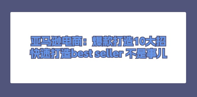 （11431期）亚马逊电商：爆款打造10大招，快速打造best seller 不是事儿-中创项目网