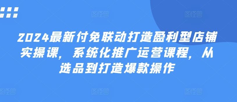 2024最新付免联动打造盈利型店铺实操课，​系统化推广运营课程，从选品到打造爆款操作-中创项目网
