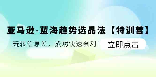 亚马逊蓝海趋势选品法【特训营】：玩转信息差，成功快速套利-中创项目网