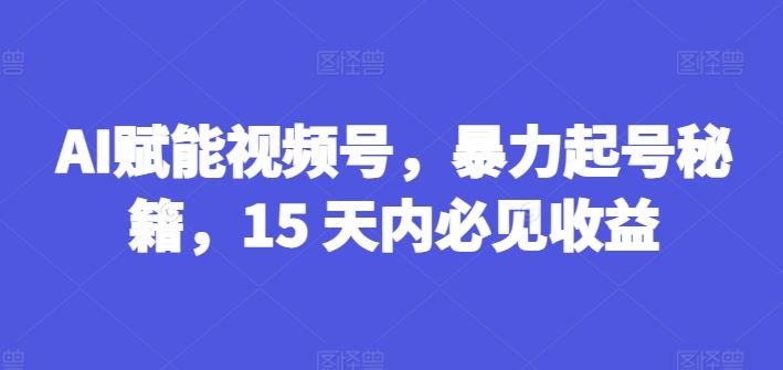 AI赋能视频号，暴力起号秘籍，15 天内必见收益【揭秘】-中创项目网