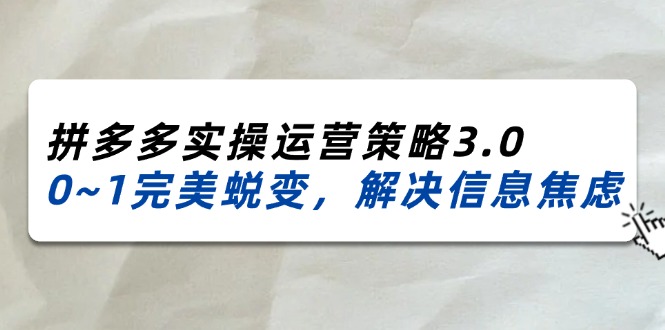 （11658期）2024_2025拼多多实操运营策略3.0，0~1完美蜕变，解决信息焦虑（38节）-中创项目网