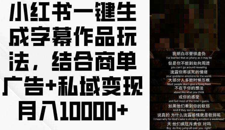 小红书一键生成字幕作品玩法，结合商单广告+私域变现月入1w+【揭秘】-中创项目网