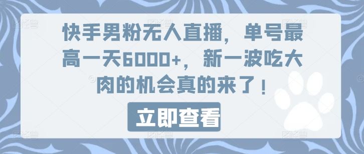 快手男粉无人直播，单号最高一天6000+，新一波吃大肉的机会真的来了-中创项目网