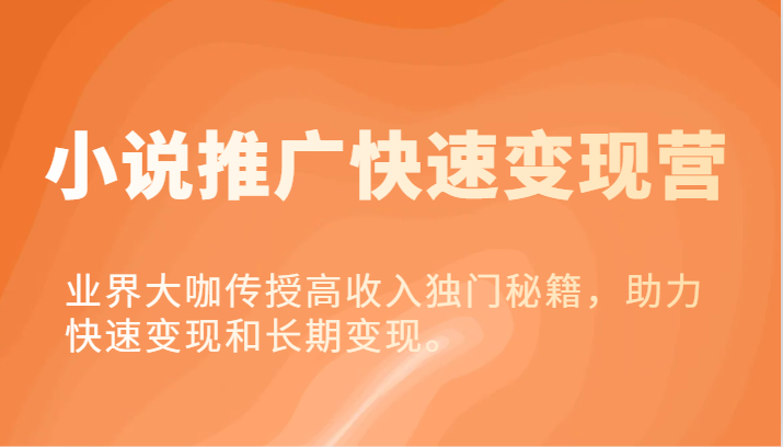 小说推广快速变现营-业界大咖传授高收入独门秘籍，助力快速变现和长期变现。-中创项目网