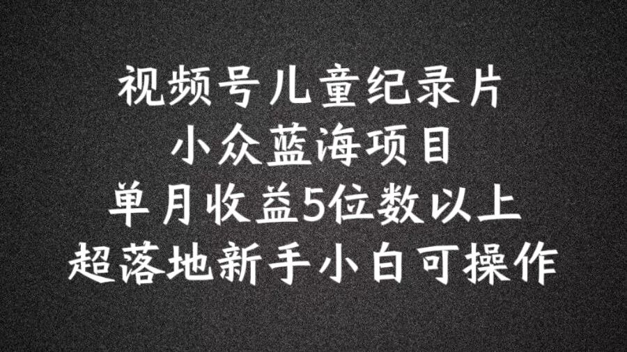 2024蓝海项目视频号儿童纪录片科普，单月收益5位数以上，新手小白可操作【揭秘】-中创项目网
