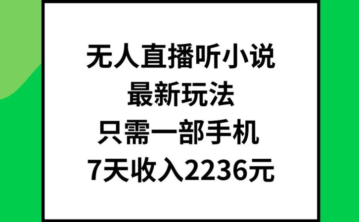 无人直播听小说最新玩法，只需一部手机，7天收入2236元【揭秘】-中创项目网