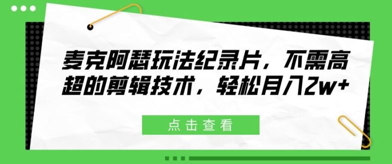 麦克阿瑟玩法纪录片，不需高超的剪辑技术，轻松月入2w+【揭秘】-中创项目网