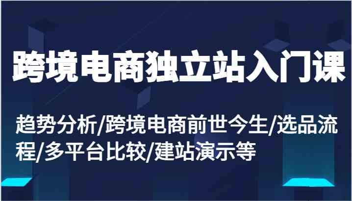 跨境电商独立站入门课：趋势分析/跨境电商前世今生/选品流程/多平台比较/建站演示等-中创项目网