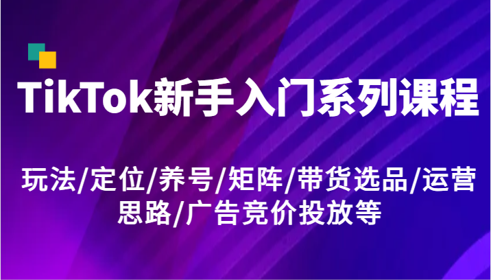 TikTok新手入门系列课程，玩法/定位/养号/矩阵/带货选品/运营思路/广告竞价投放等-中创项目网