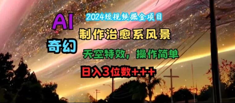 2024短视频掘金项目，AI制作治愈系风景，奇幻天空特效，操作简单，日入3位数【揭秘】-中创项目网