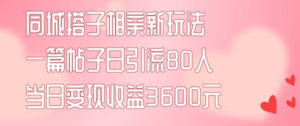 同城搭子相亲新玩法一篇帖子引流80人当日变现3600元(项目教程+实操教程)【揭秘】-中创项目网
