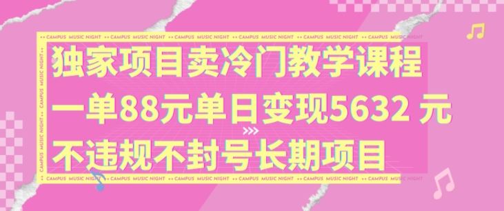 独家项目卖冷门教学课程一单88元单日变现5632元违规不封号长期项目【揭秘】-中创项目网