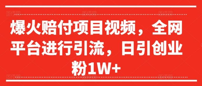 爆火赔付项目视频，全网平台进行引流，日引创业粉1W+【揭秘】-中创项目网