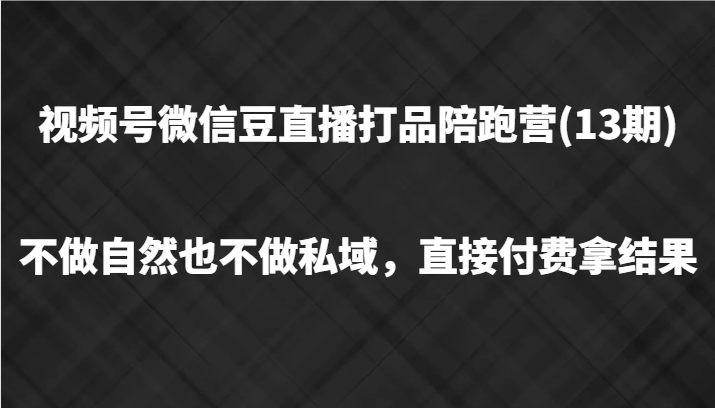 视频号微信豆直播打品陪跑(13期)，不做不自然流不做私域，直接付费拿结果-中创项目网