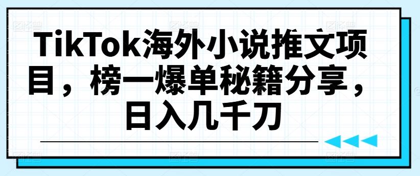TikTok海外小说推文项目，榜一爆单秘籍分享，日入几千刀-中创项目网