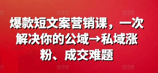 爆款短文案营销课，一次解决你的公域→私域涨粉、成交难题-中创项目网