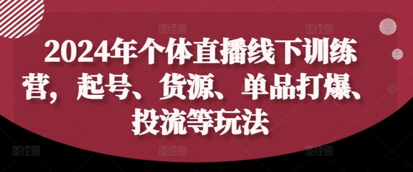2024年个体直播训练营，起号、货源、单品打爆、投流等玩法-中创项目网