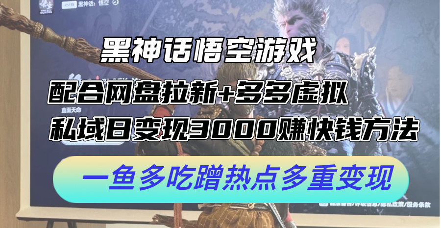 （12316期）黑神话悟空游戏配合网盘拉新+多多虚拟+私域日变现3000+赚快钱方法。…-中创项目网