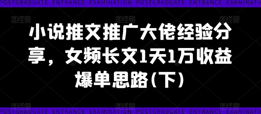 小说推文推广大佬经验分享，女频长文1天1万收益爆单思路(下)-中创项目网