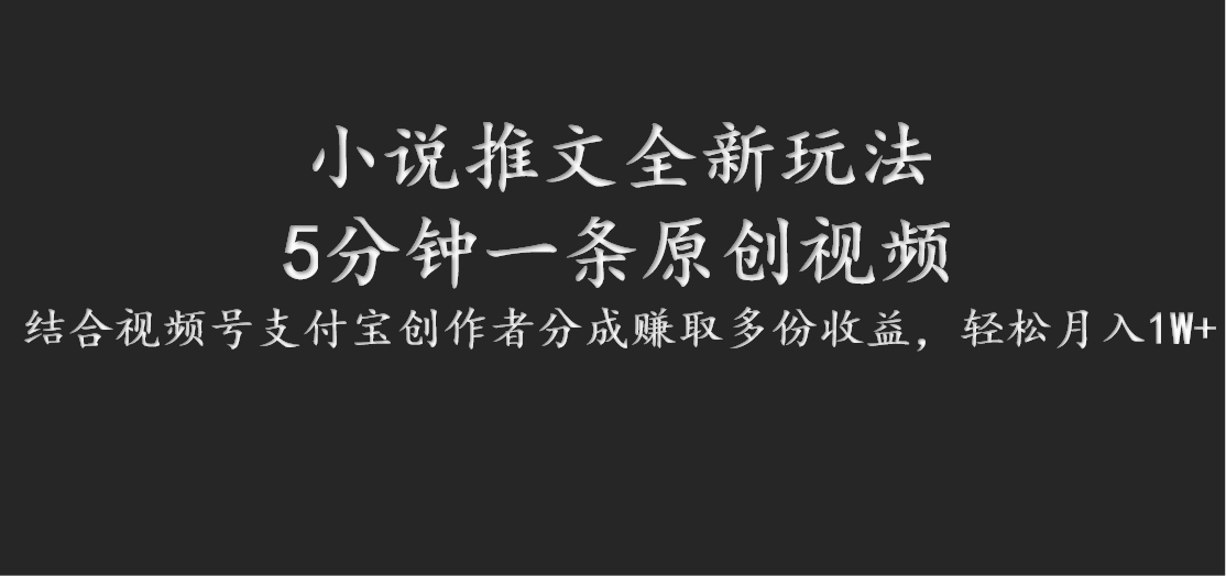 小说推文全新玩法，5分钟一条原创视频，结合视频号支付宝创作者分成赚取多份收益-中创项目网