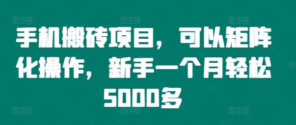 手机搬砖项目，可以矩阵化操作，新手一个月轻松5000多-中创项目网
